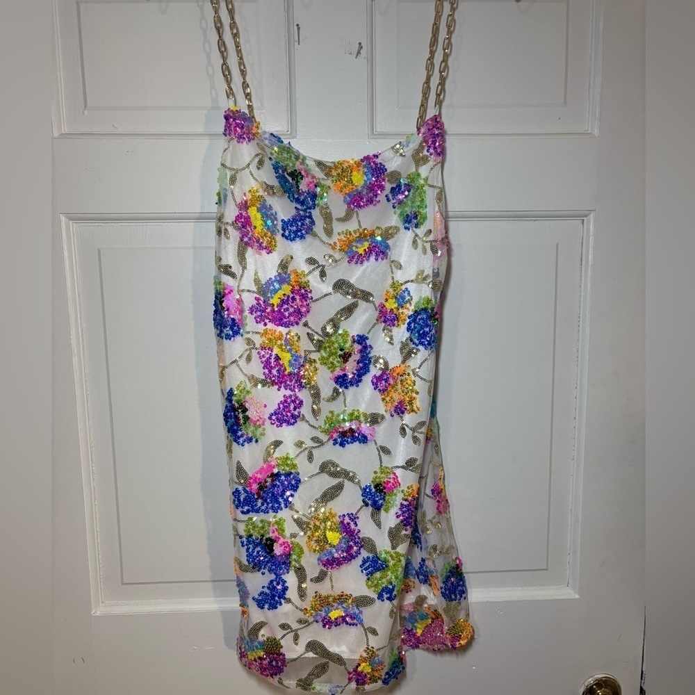 Floral Sequin Dress with Chain Straps - Picture 5 of 5